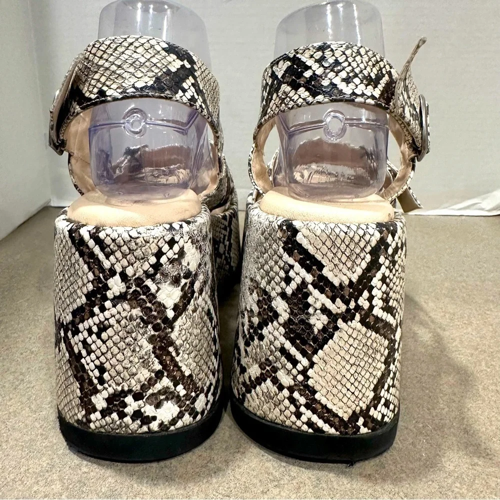Free People Snake-Print Platform Sandals in White and Brown